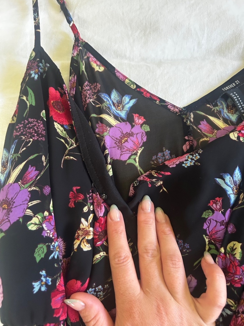 floral chiffon fit & flare mini dress black size m - Picture 8 of 9
